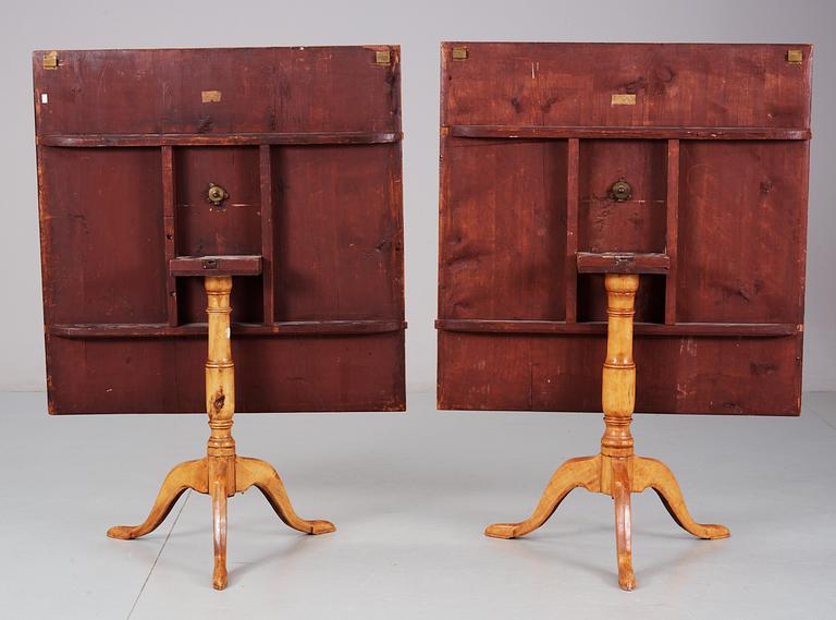 Two matched Swedish first halft 19th Century tilt-top tables by L. E. Lindell.