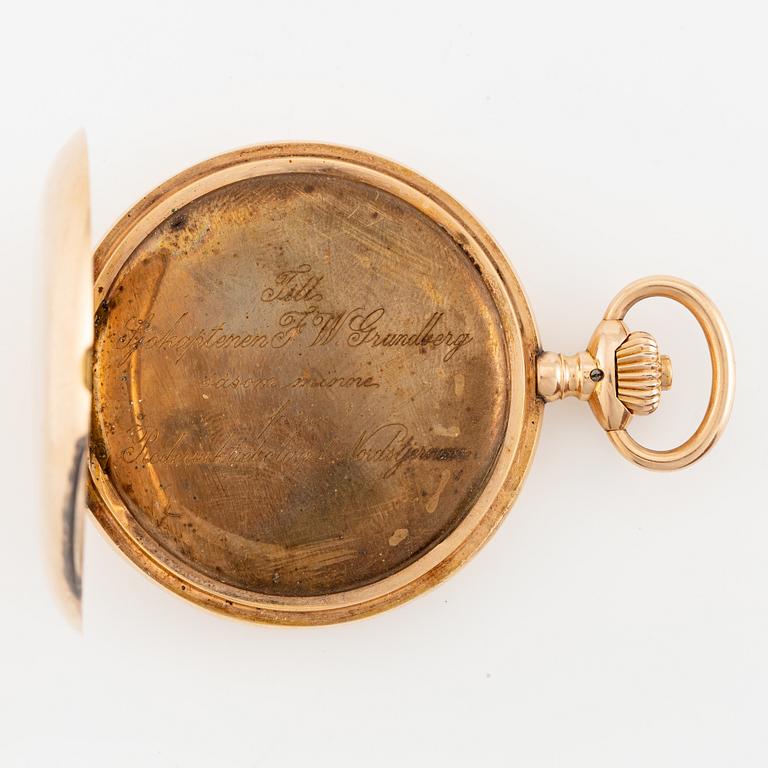 IWC, pocket watch, hunter, 14K gold, 52 mm.