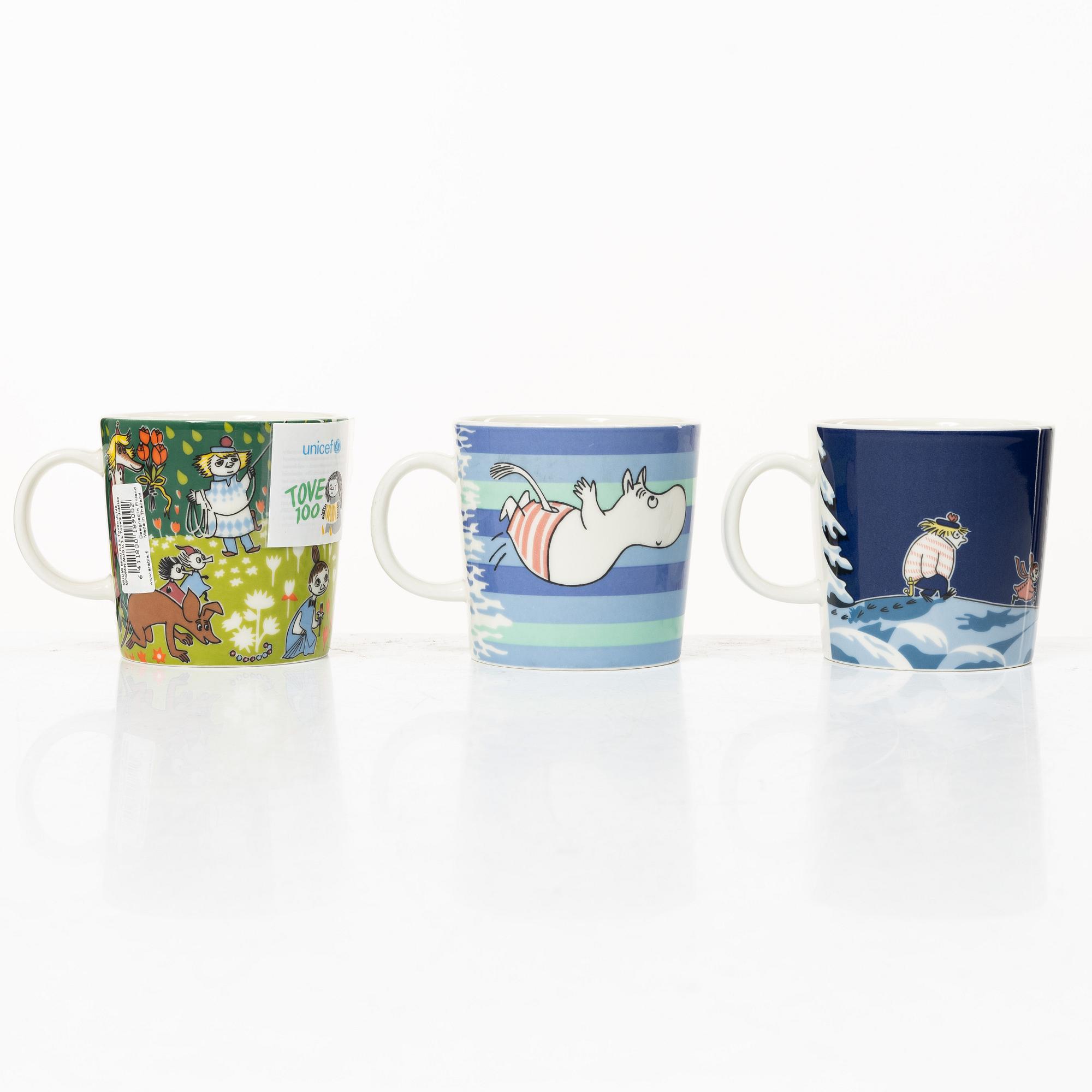 Arabia, three Moomin mugs, Finland, 2006-14.