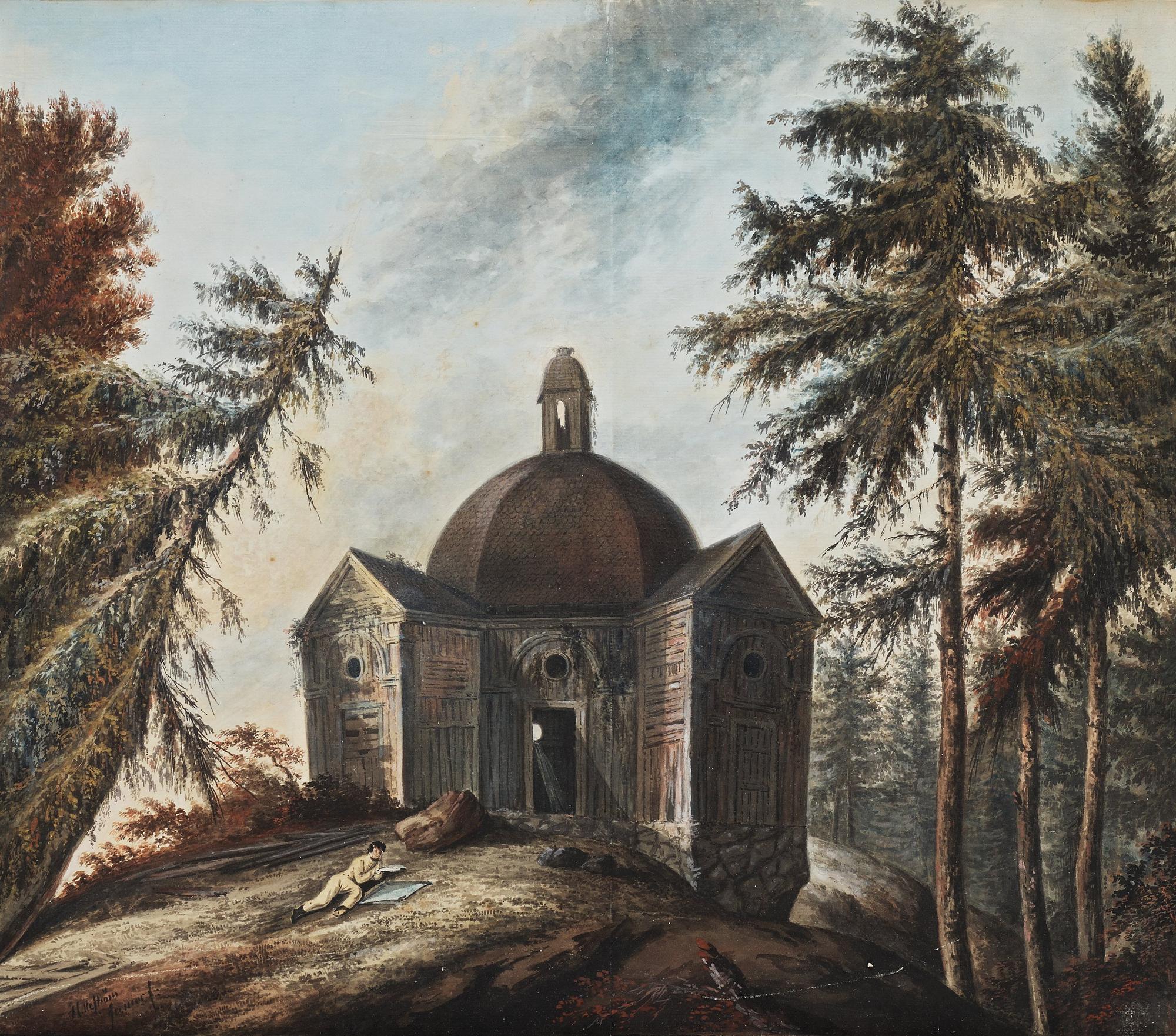 Carl Petter Hilleström, Youth reading outside an church.