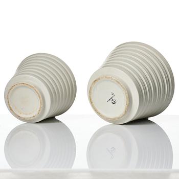 Wilhelm Kåge, A set of three ceramic flower pots, a vase and jar with lid,  Gustavsberg 1930s.