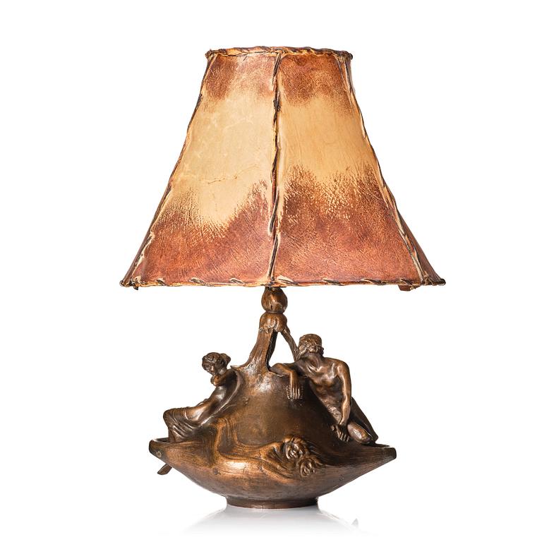 Alice Nordin, a patinated bronze table lamp, Fonderia Artistica Gusmano Vignali, Florence, ca 1903-04.