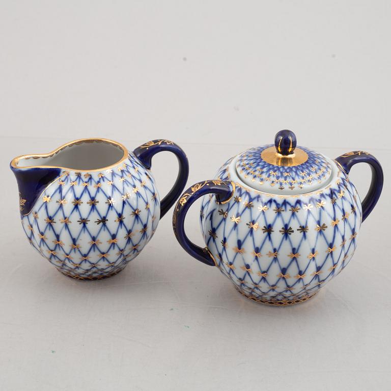 A 39-piece 'Cobalt Net' porcelain coffe service, Lomonosov, Soviet Union.