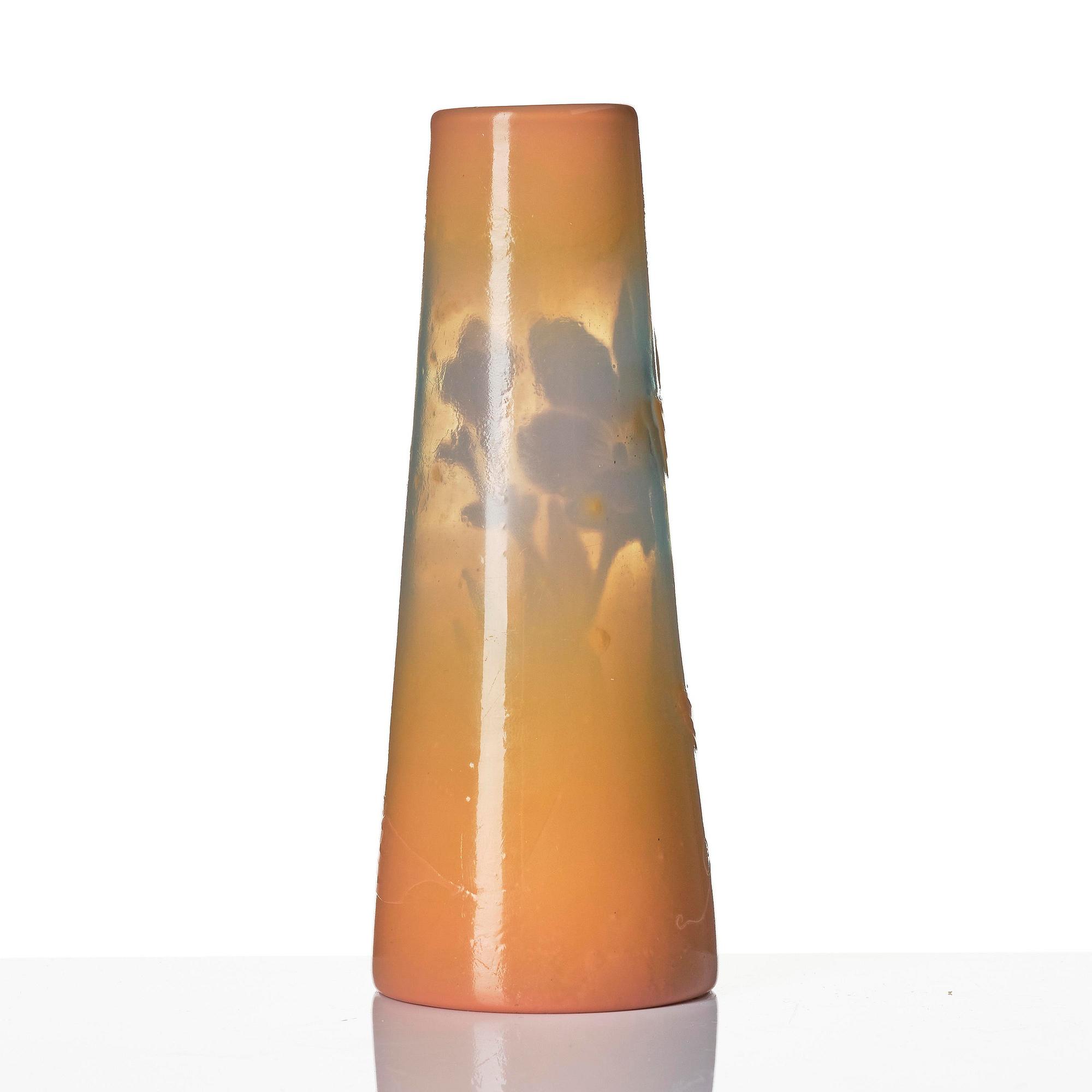 Emile Gallé, an Art Nouveau cameo glass vase and a fire-poilshed cameo glass bowl, Nancy, France.