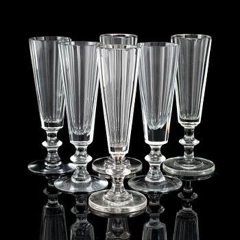 Six champagne glasses, 19th century.