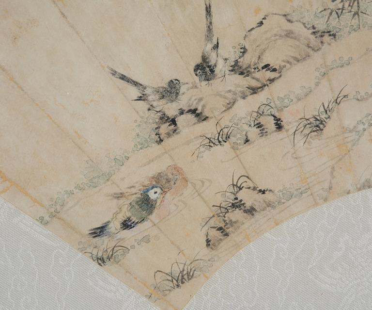 Solfjädersmålningar, tre stycken, Kina, 1900-tal.