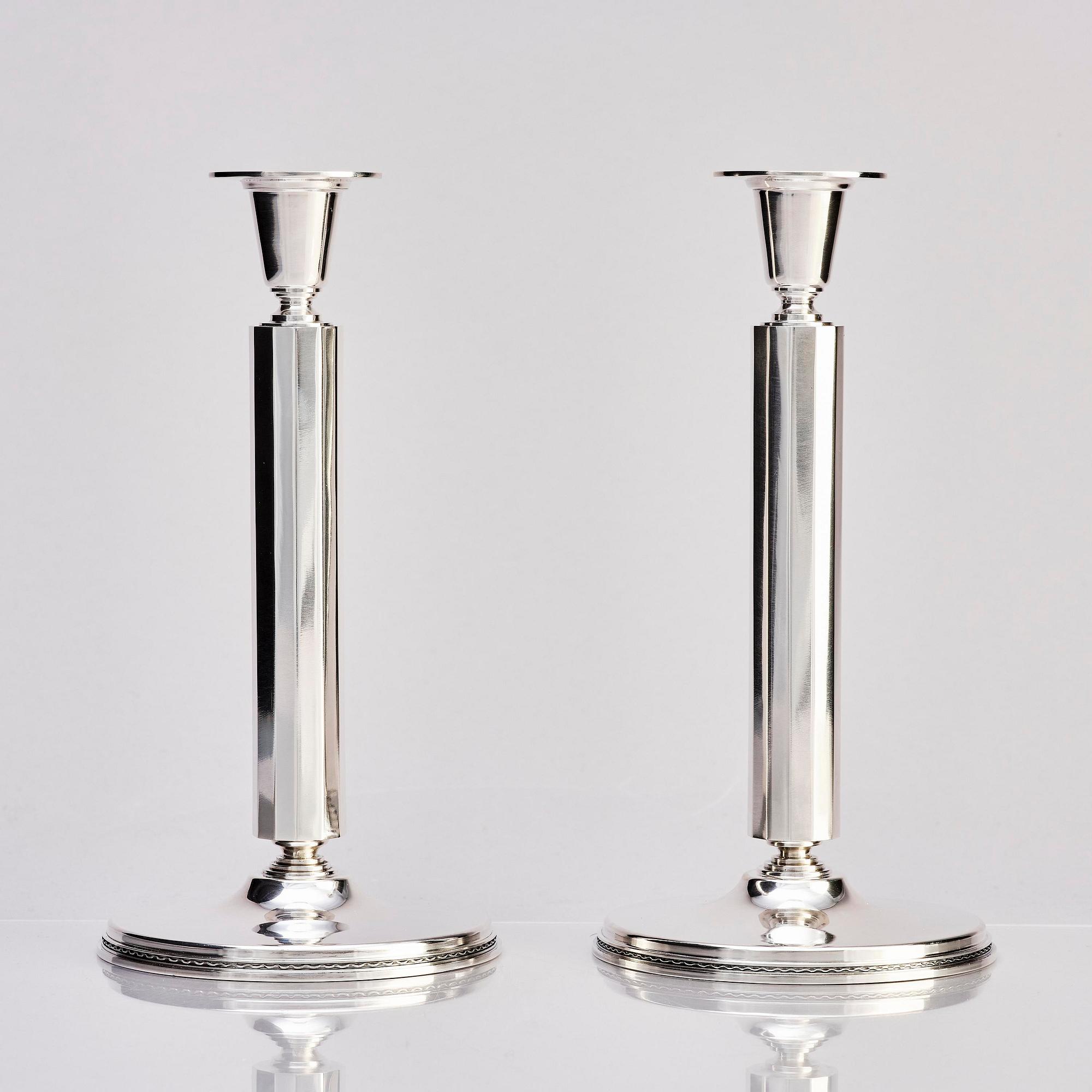 Atelier Borgila, a pair of sterling silver candlesticks, Stockholm 1982.