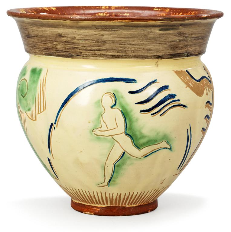 A Swedish 1920s  earthenware pot, signed VN.