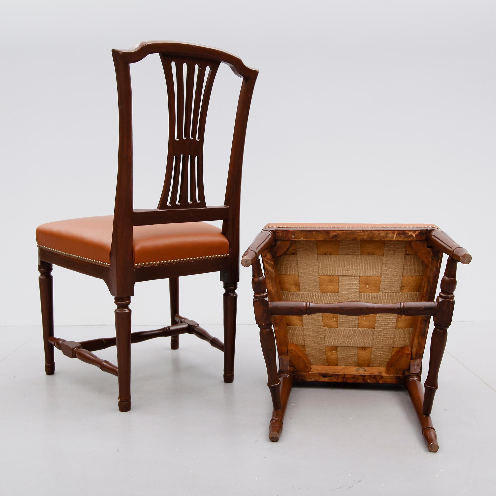 STOLAR, 7 st, gustavianska stockholmsarbeten, Melchior Lundberg, Stockholm, omkring år 1800.