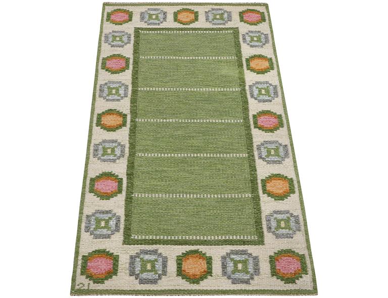 Ingegerd Silow, a flat weave carpet, signed IS, c. 163 x 82 cm.