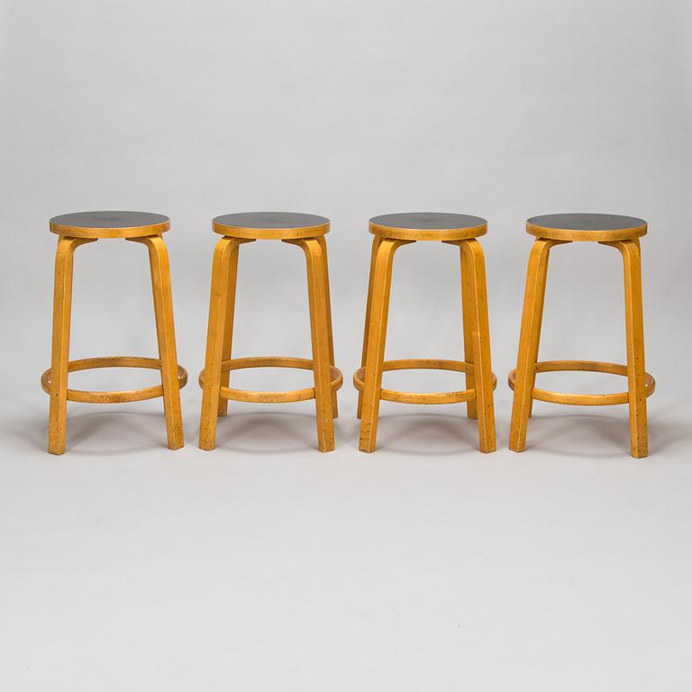 Alvar Aalto, Four 1960/1970's '64' bar stools for Artek.