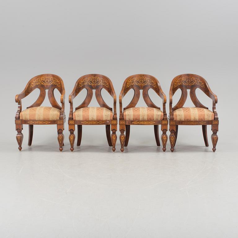 A set of four Empire armchairs "chaise gondole", Austria-Hungary first half 1800's.