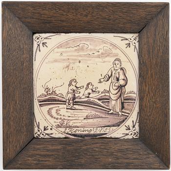A group of four tiles, probably 18th Century, Holland.