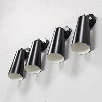 Lisa Johansson-Pape, four 1960s wall lights, model 13-007, Stockmann Orno.