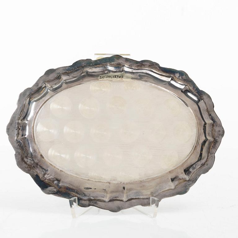 Cream jug, sugar bowl, and tray, silver, Rococo style, 20th century.