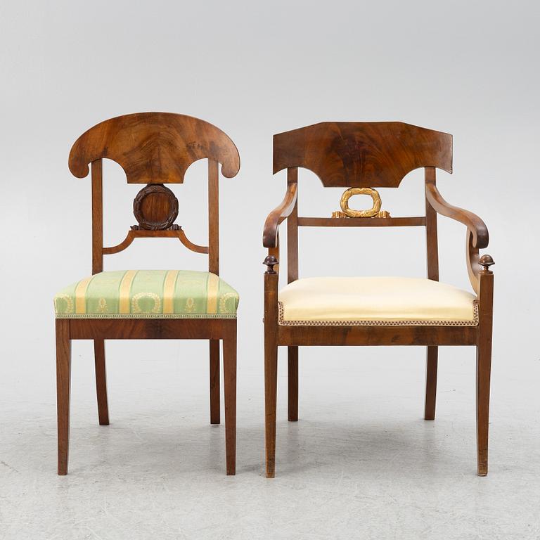 Sofa, 2 armchairs, 2 chairs, drop-leaf table Karl Johan, different models, 19th century.