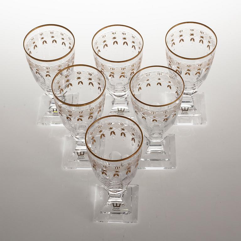 Six wine glasse, "Odelberg Junior" from Kosta, second half of the 20th century.