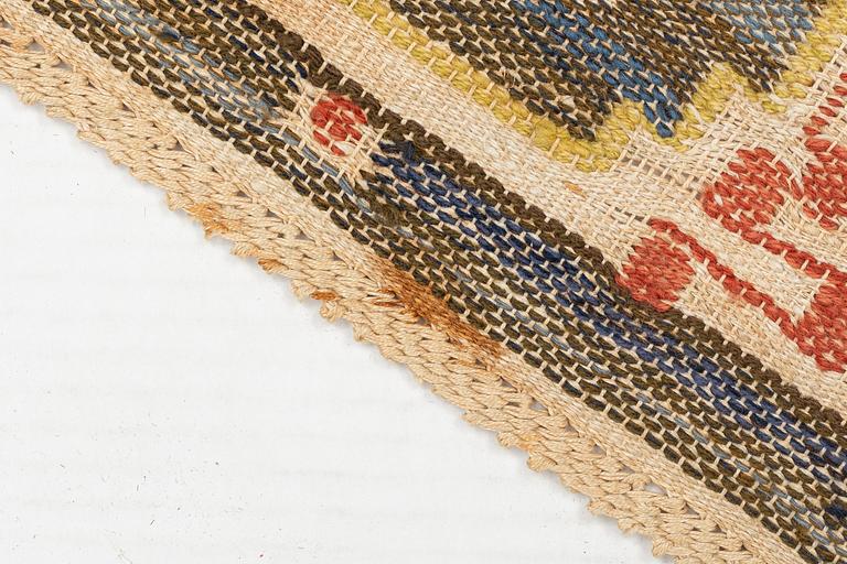 Märta Måås-Fjetterström, a textile, "Grodblad blå", flat weave, ca 76 x 41 cm, signed AB MMF.