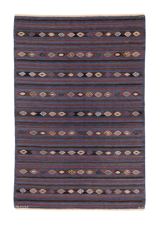 Barbro Nilsson, a carpet, "Blåbär, mörk", tapestry weave, ca 221 x 150,5 cm, signed AB MMF BN.