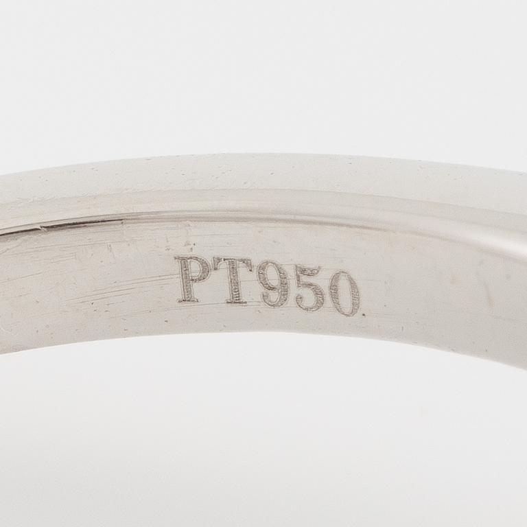 Ring, Fred Leighton platinum with an oval faceted tanzanite and fancy-cut diamonds.