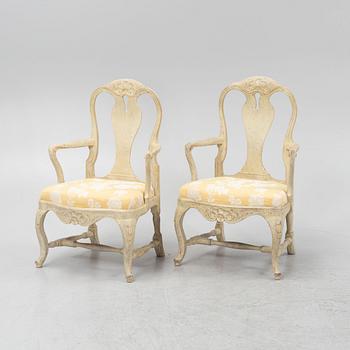 A pair of Swedish Rococo style armchairs, circa 1900.