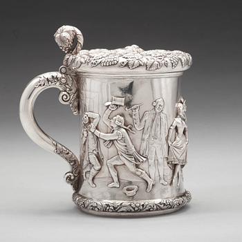 A Swedish 19th century parcel-gilt tankard, mark of Gustaf Folcker, Stockholm 1847.