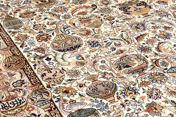 A CARPET, Figural kashmar, ca 392 x 295 cm.