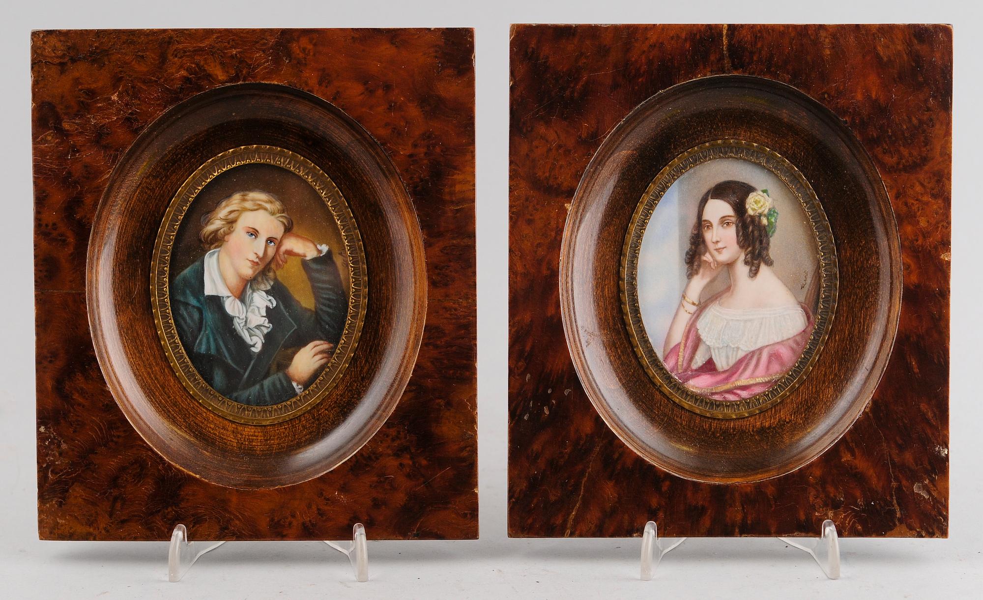 MINIATYRER, 2 st, sign Orto och René, 1800-/1900-tal.