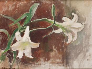 724. Esther Kjerner, Stilleben med vita liljor.