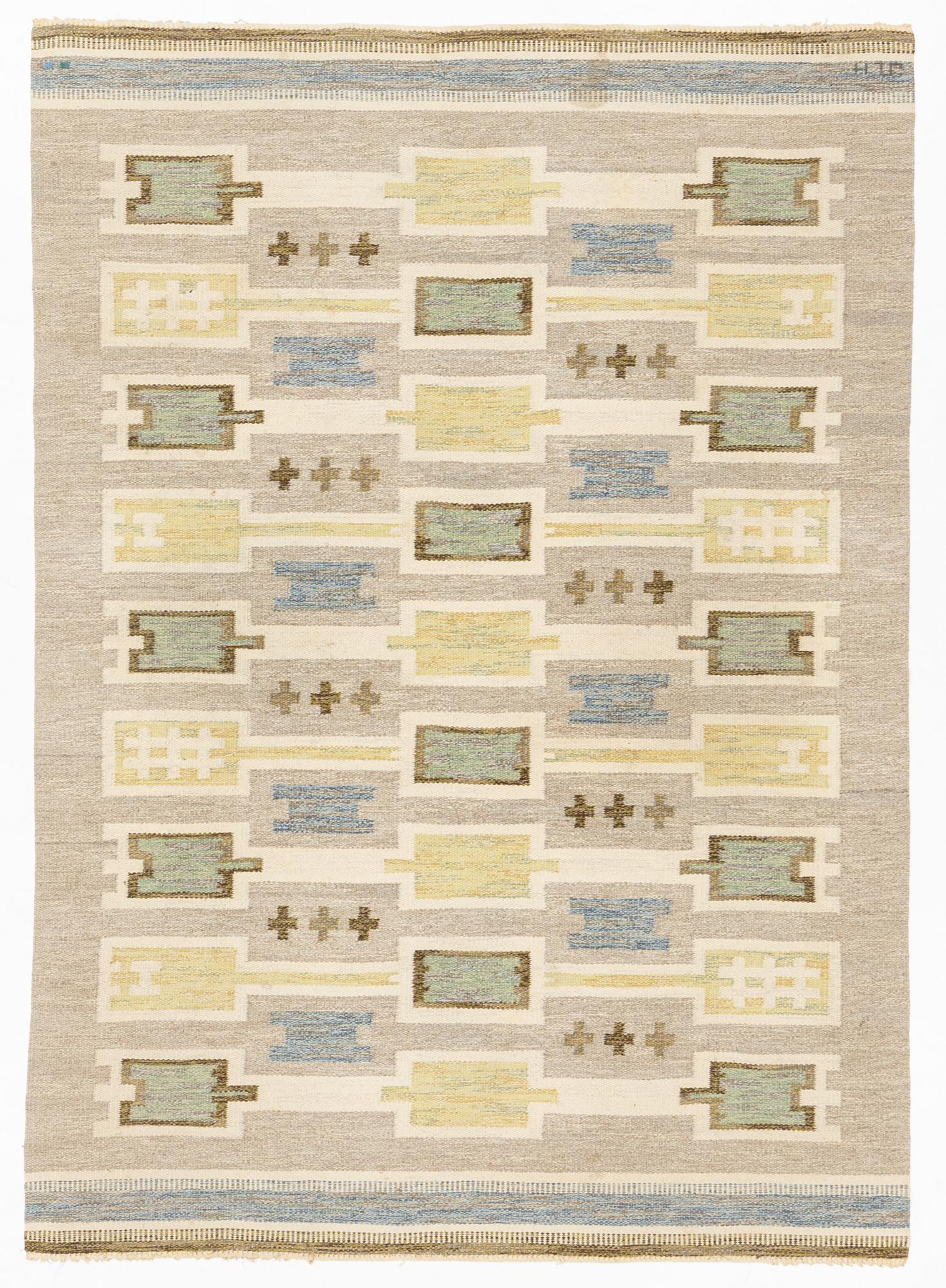 A carpet, flat weave, ca 243 x 172 cm. signed JLH (Jönköpings Läns Hemslöjd).