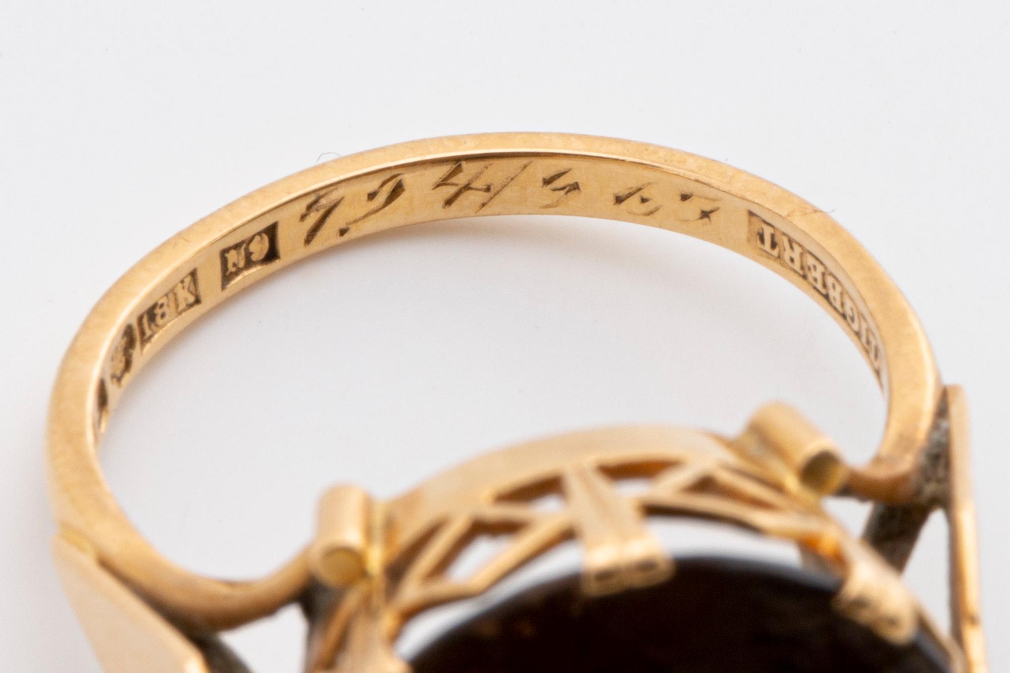 2 RINGS, 18K gold w smoky quartz approx 14 mm, silver and gold w rock crystal approx 16 mm, Stockholm 1963.