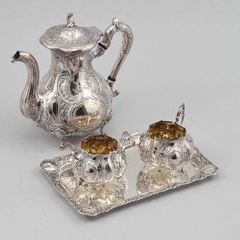 KAFFESERVIS, 4 delar, silver, rokokostil, Gewe, Malmö, 1965/1968, total vikt 1435 gram.