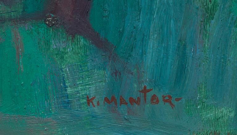 KARSTEN MANTOR, olja på pannå, signerad.