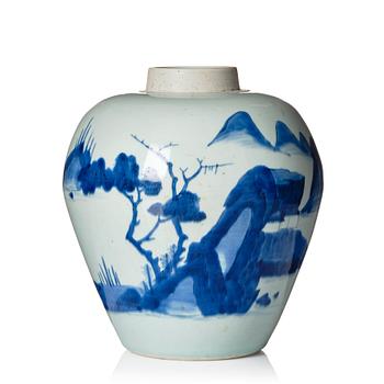 960. A blue and white Transitional vase, 17th Century.