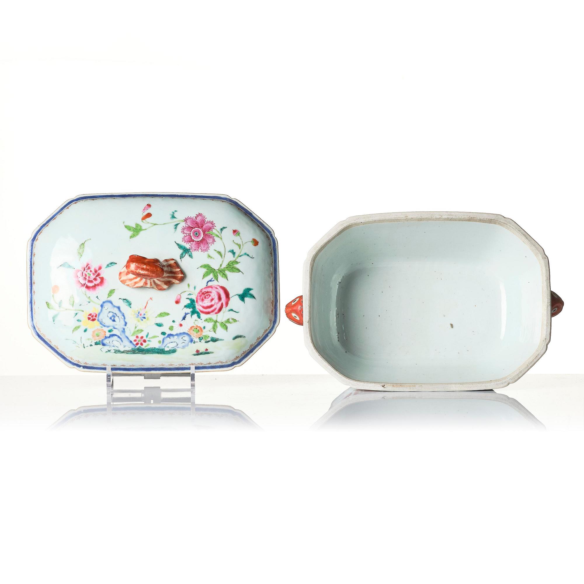 A famille rose tureen with cover and a serving dish, Qing dynasty, Qianlong (1736-95).