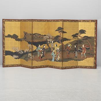 A six fold Japanese Byobu folding screen, Meiji period (1868-1912).