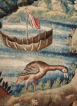 VÄVD TAPET. Gobelängteknik. 281 x 250,5 cm. Sannolikt Aubusson, Frankrike 1700-talets början.