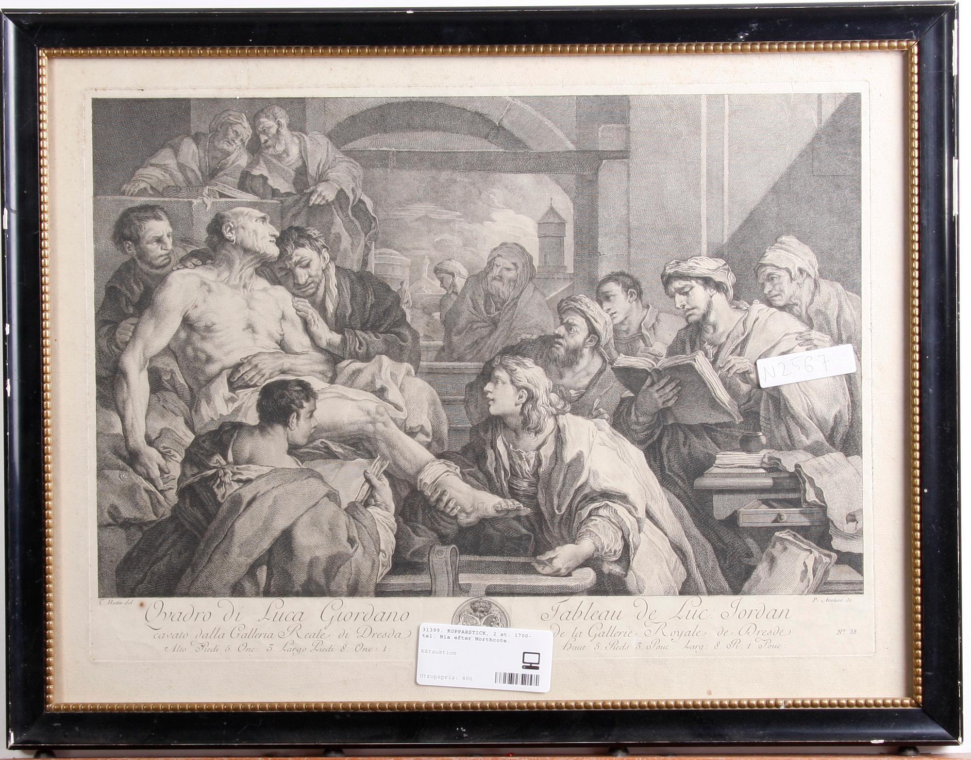 KOPPARSTICK, 2 st. 1700-tal. Bla efter Northcote.