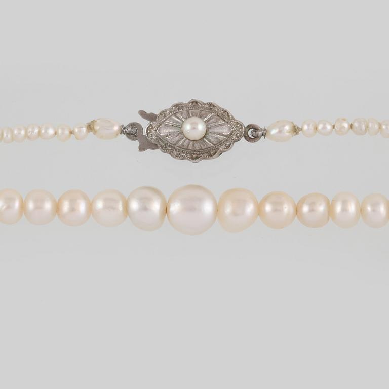 COLLIER, odlade pärlor med lås i silver.
