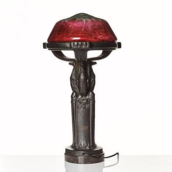 Emy Wahlström, an Art Nouveau bronze table lamp, Herman Bergman, Stockholm, early 1900's.