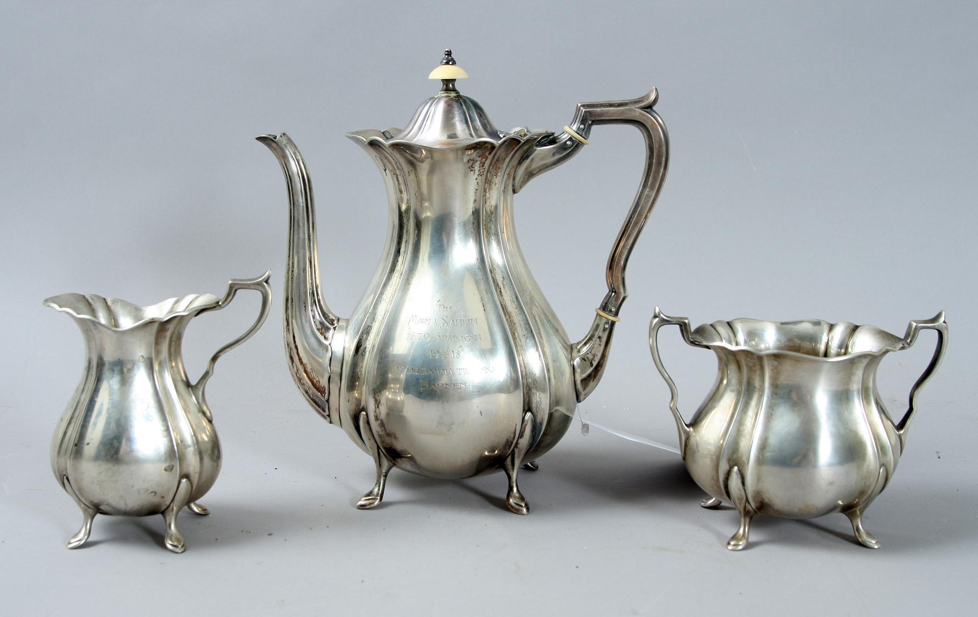 KAFFESERVIS, 3 delar, silver, 1918.