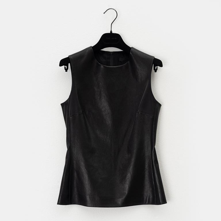 The Row, a black leather top and pants, size 0.