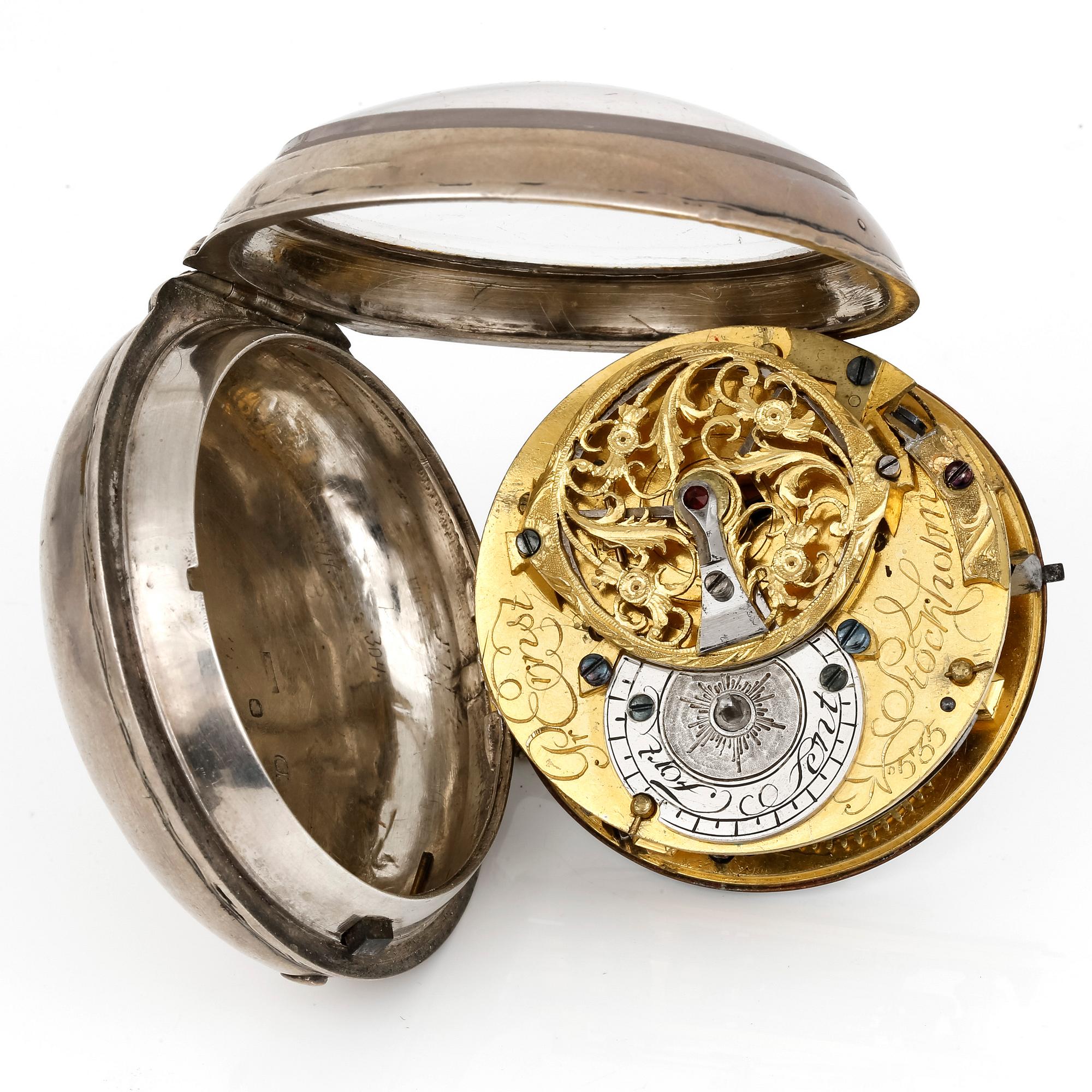 FICKUR, silver, Ernst, Stockholm, sekelskiftet 1900. Tot vikt ca 131,2 gram.