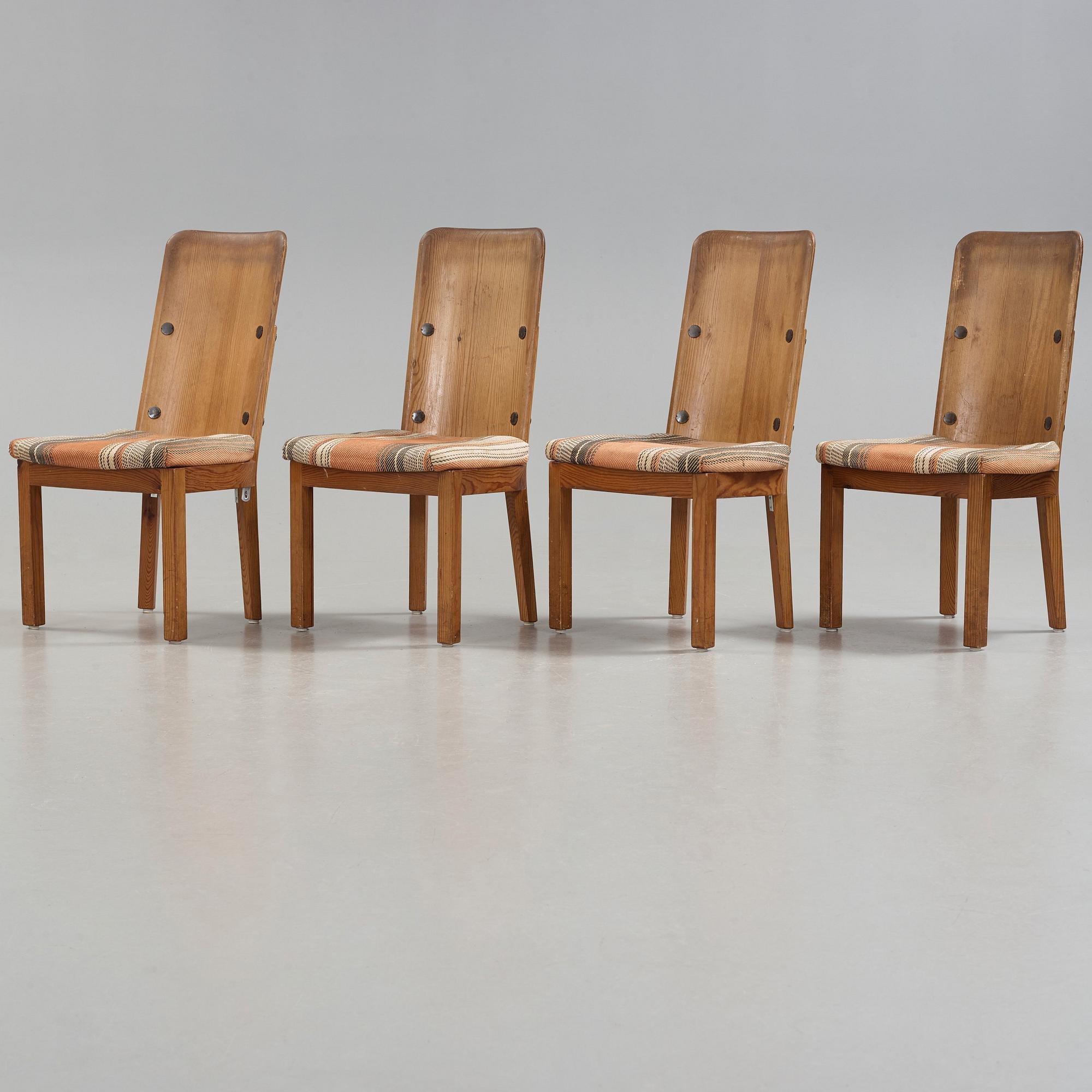 Axel Einar Hjorth, a set of four 'Lovö' stained pine chairs, Nordiska Kompaniet, Sweden 1930's.