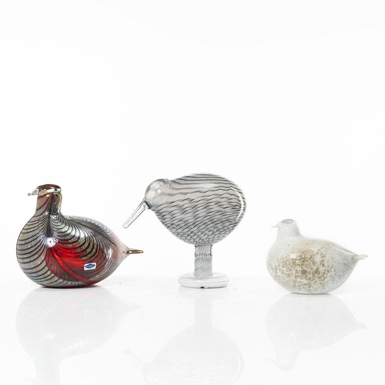 Oiva Toikka, three glass birds, Nuutajärvi, Iittala, Fialand.