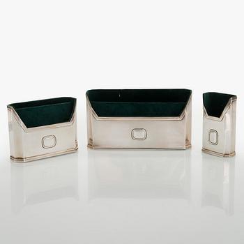 A set of three silver letter/pen holders, Italy, second half of the 20th century.