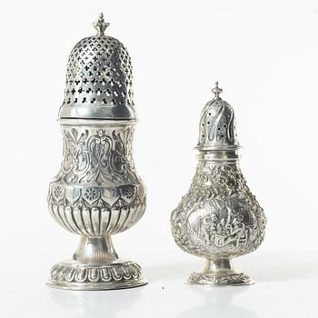 Two silver shakers, including with mark of JL Hultman, Stockholm 1949.