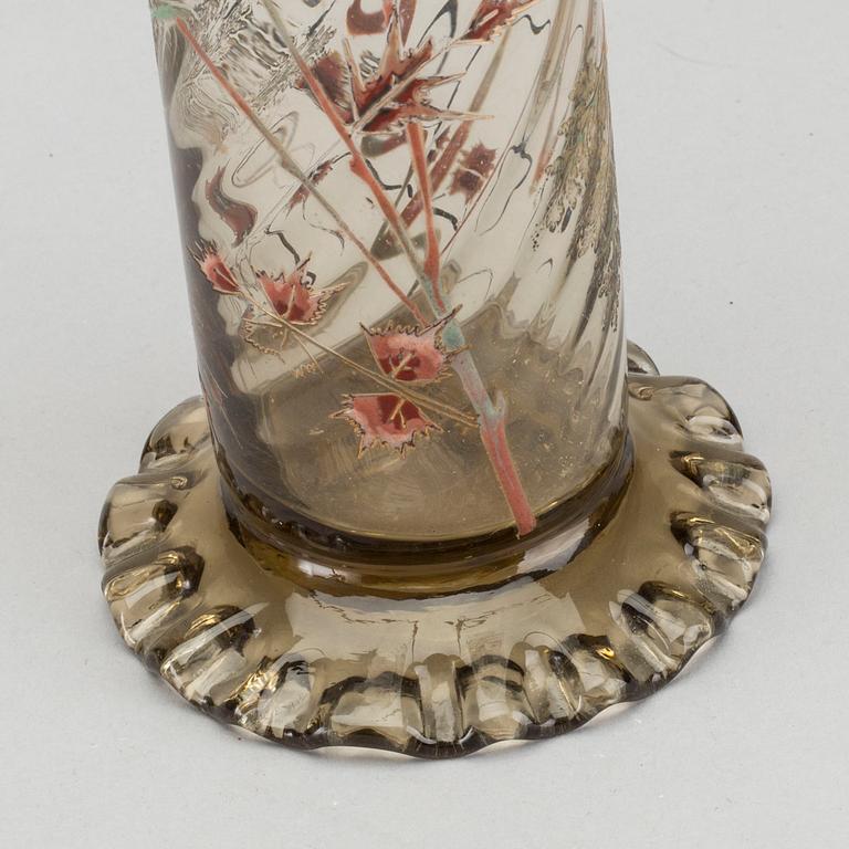 EMILE GALLÉ, a signed enamel painted glass vase Art Nouveau around 1880.