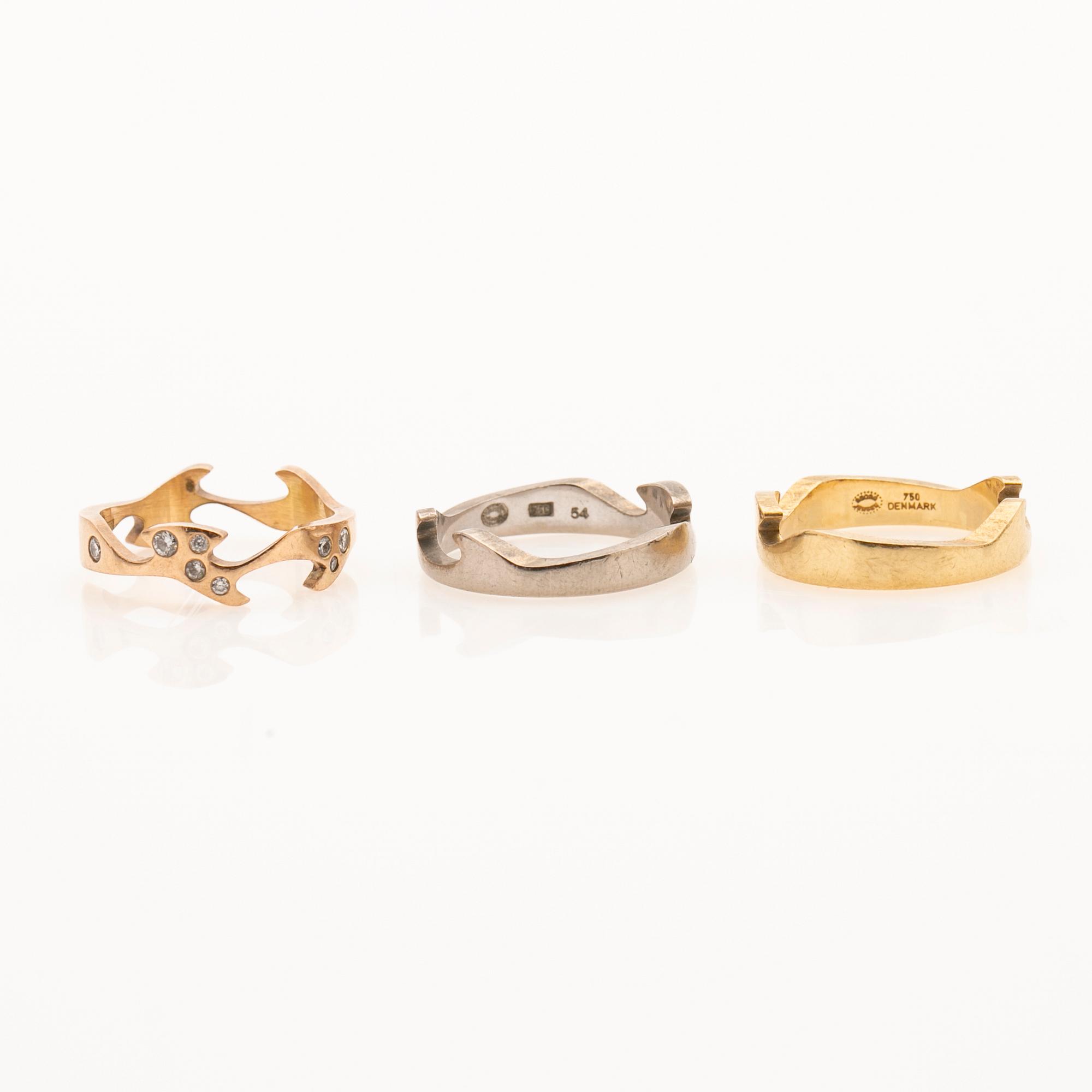 Georg Jensen, ring, 3 delar, "fusion", 18k guld med briljanter, Danmark.