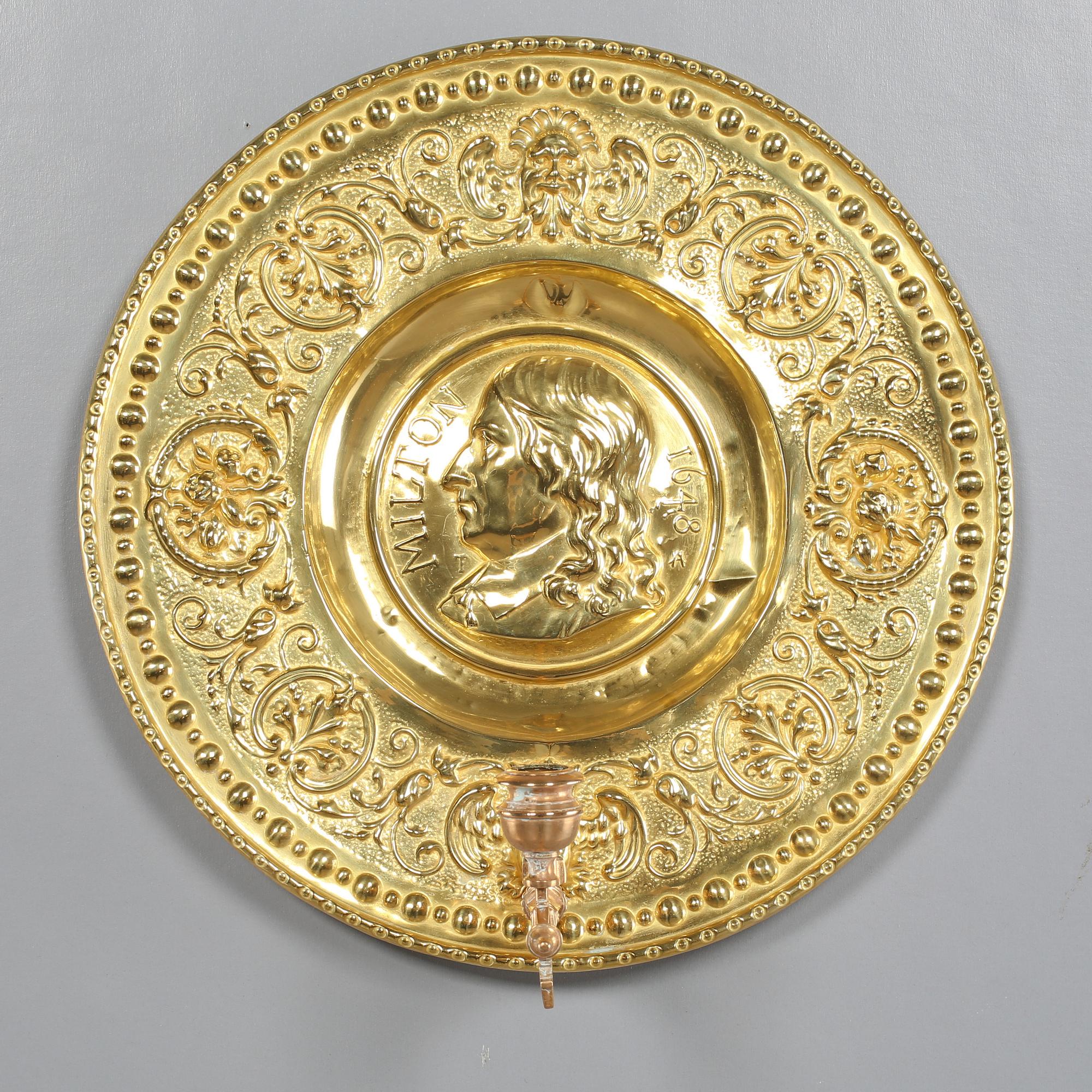 LJUSPLÅTAR, ett par + 1 st, mässingsplåt, omkring år 1900.